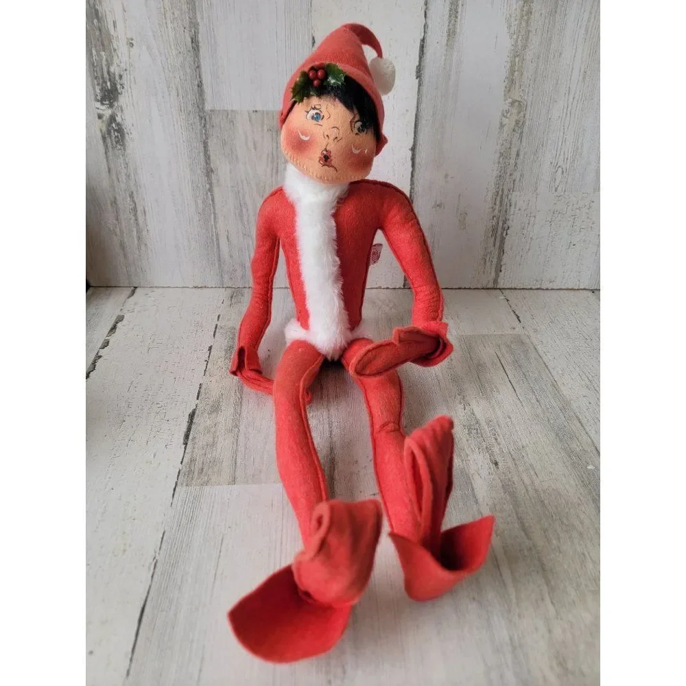 Annalee 1991‎ vintage red Christmas elf mistletoe Xmas